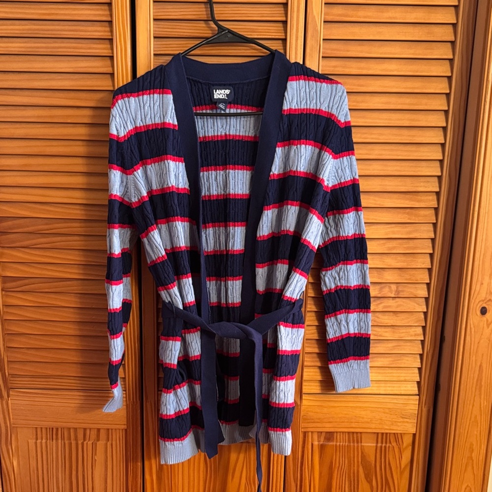 Lands' End Women's Striped Cardigan - Navy, Red, Blue